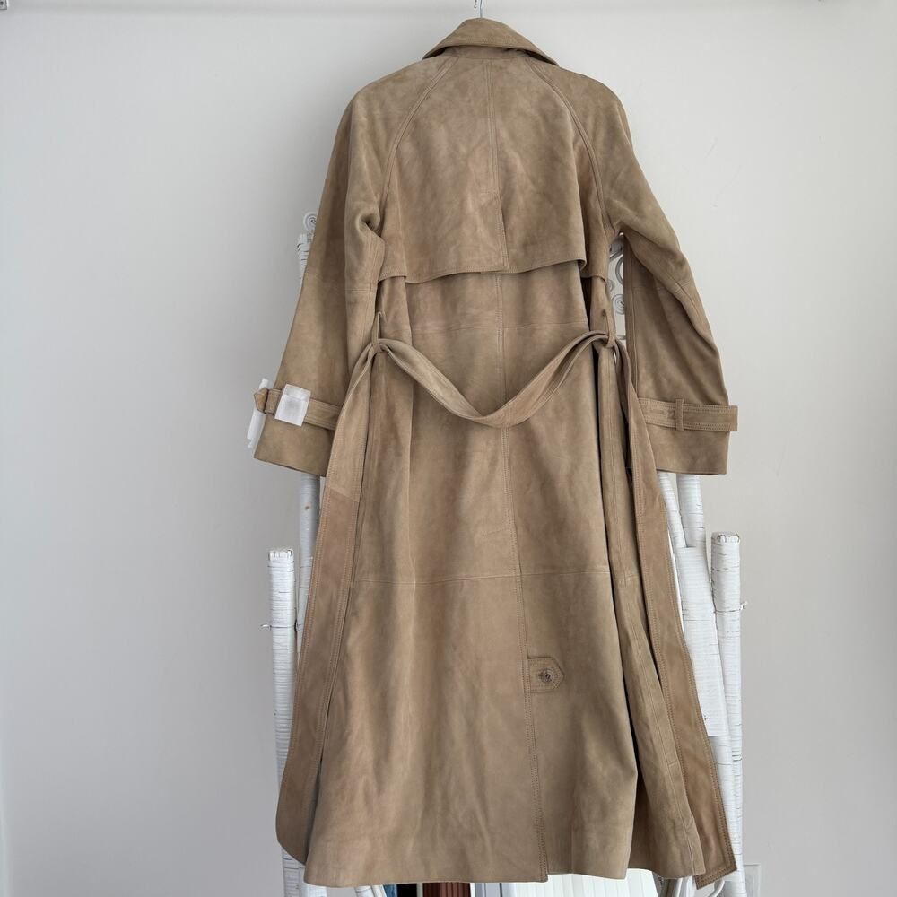 Reformation Veda Leather Jacket Small Tan Suede Trench Coat Belted Double Breast - Picture 6 of 12